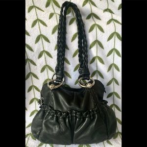 B Makowsky bag Caroline black leather silver chrome accents EUC braided strap
